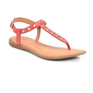 Born ADANA Red & Gold Studded T-Strap Sandals - Size 6